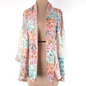 World Market Multi Print Plaid Semi Sheer Kimono OS